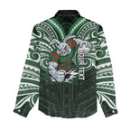 Custom South Sydney Rabbitohs Rugby Women Casual Shirt Rabbit Warrior Polynesia Islander Rugby Mascot