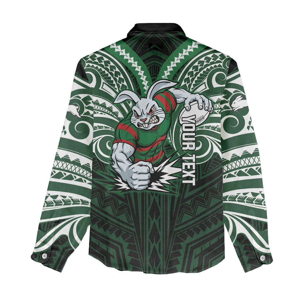 Custom South Sydney Rabbitohs Rugby Women Casual Shirt Rabbit Warrior Polynesia Islander Rugby Mascot