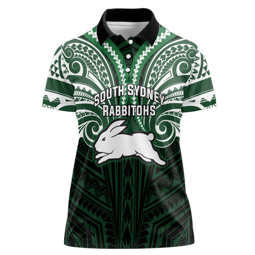 Custom South Sydney Rabbitohs Rugby Women Polo Shirt Rabbit Warrior Polynesia Islander Rugby Mascot