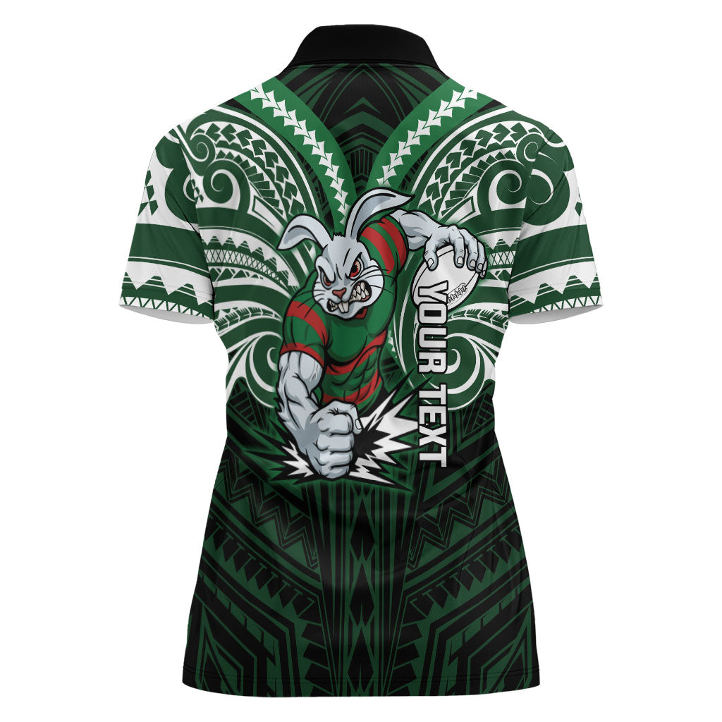 Custom South Sydney Rabbitohs Rugby Women Polo Shirt Rabbit Warrior Polynesia Islander Rugby Mascot