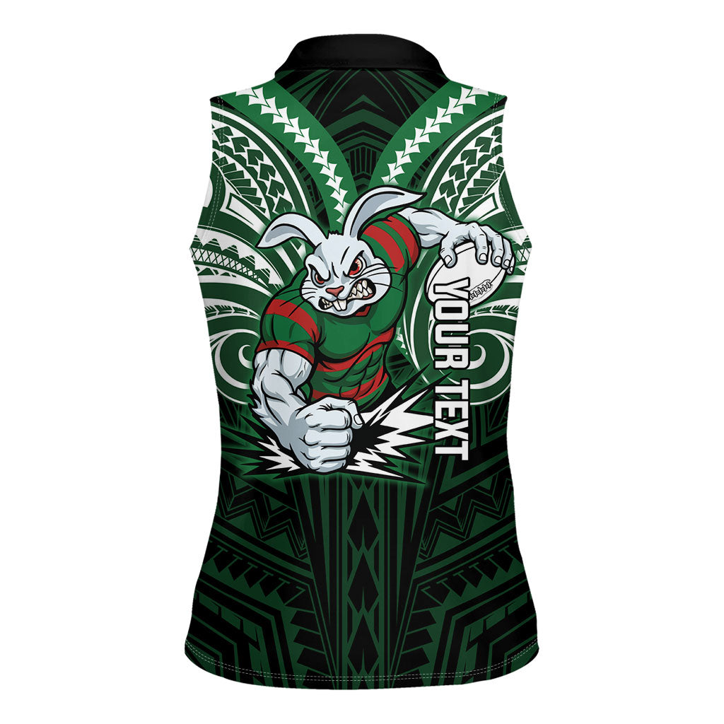 Custom South Sydney Rabbitohs Rugby Women Sleeveless Polo Shirt Rabbit Warrior Polynesia Islander Rugby Mascot