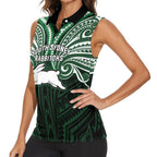 Custom South Sydney Rabbitohs Rugby Women Sleeveless Polo Shirt Rabbit Warrior Polynesia Islander Rugby Mascot