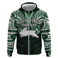Custom South Sydney Rabbitohs Rugby Zip Hoodie Rabbit Warrior Polynesia Islander Rugby Mascot
