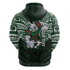 Custom South Sydney Rabbitohs Rugby Zip Hoodie Rabbit Warrior Polynesia Islander Rugby Mascot