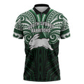 Custom South Sydney Rabbitohs Rugby Zipper Polo Shirt Rabbit Warrior Polynesia Islander Rugby Mascot
