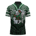 Custom South Sydney Rabbitohs Rugby Zipper Polo Shirt Rabbit Warrior Polynesia Islander Rugby Mascot