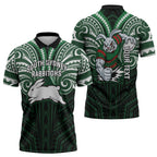 Custom South Sydney Rabbitohs Rugby Zipper Polo Shirt Rabbit Warrior Polynesia Islander Rugby Mascot