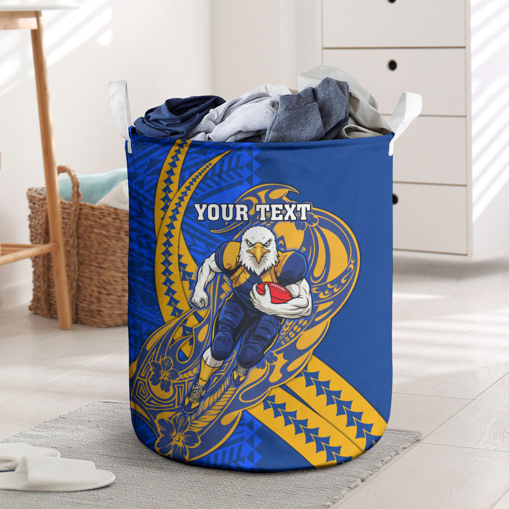 Personalized West Coast Eagles Laundry Basket Polynesian Tribal Eagle Mascot With Hibiscus Floral Art