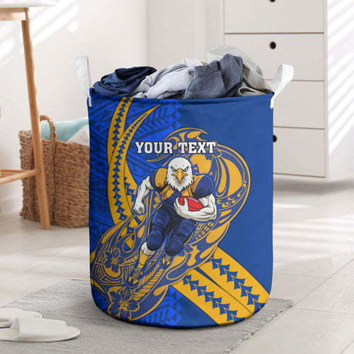 Personalized West Coast Eagles Laundry Basket Polynesian Tribal Eagle Mascot With Hibiscus Floral Art
