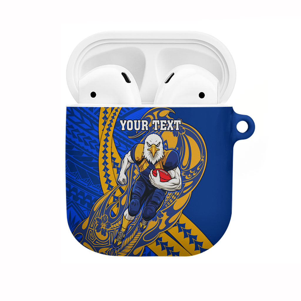 Personalized West Coast Eagles AirPods Case Polynesian Tribal Eagle Mascot With Hibiscus Floral Art