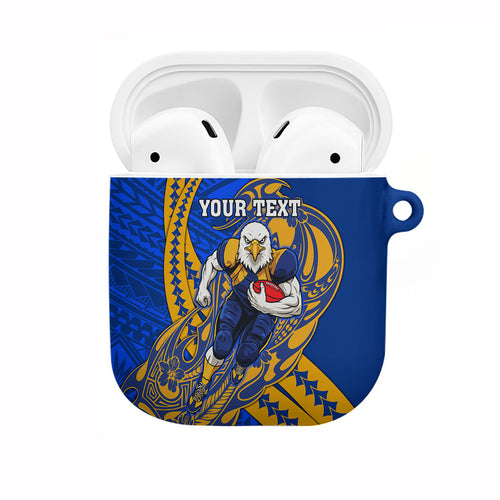 Personalized West Coast Eagles AirPods Case Polynesian Tribal Eagle Mascot With Hibiscus Floral Art