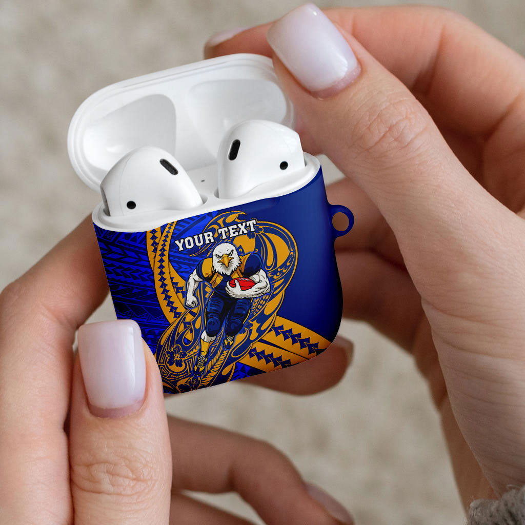 Personalized West Coast Eagles AirPods Case Polynesian Tribal Eagle Mascot With Hibiscus Floral Art