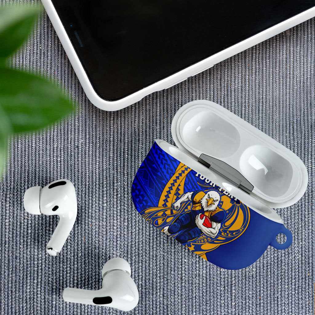 Personalized West Coast Eagles AirPods Case Polynesian Tribal Eagle Mascot With Hibiscus Floral Art