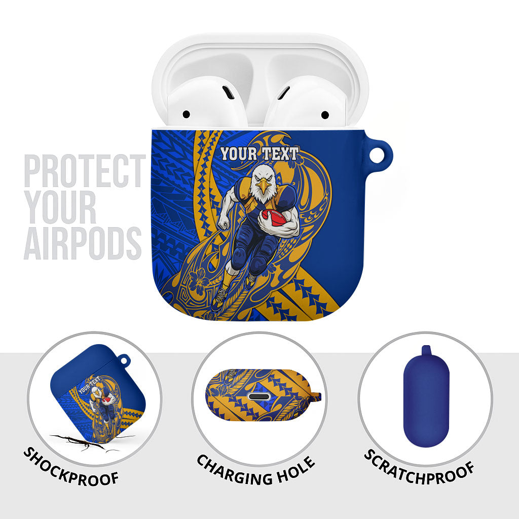Personalized West Coast Eagles AirPods Case Polynesian Tribal Eagle Mascot With Hibiscus Floral Art