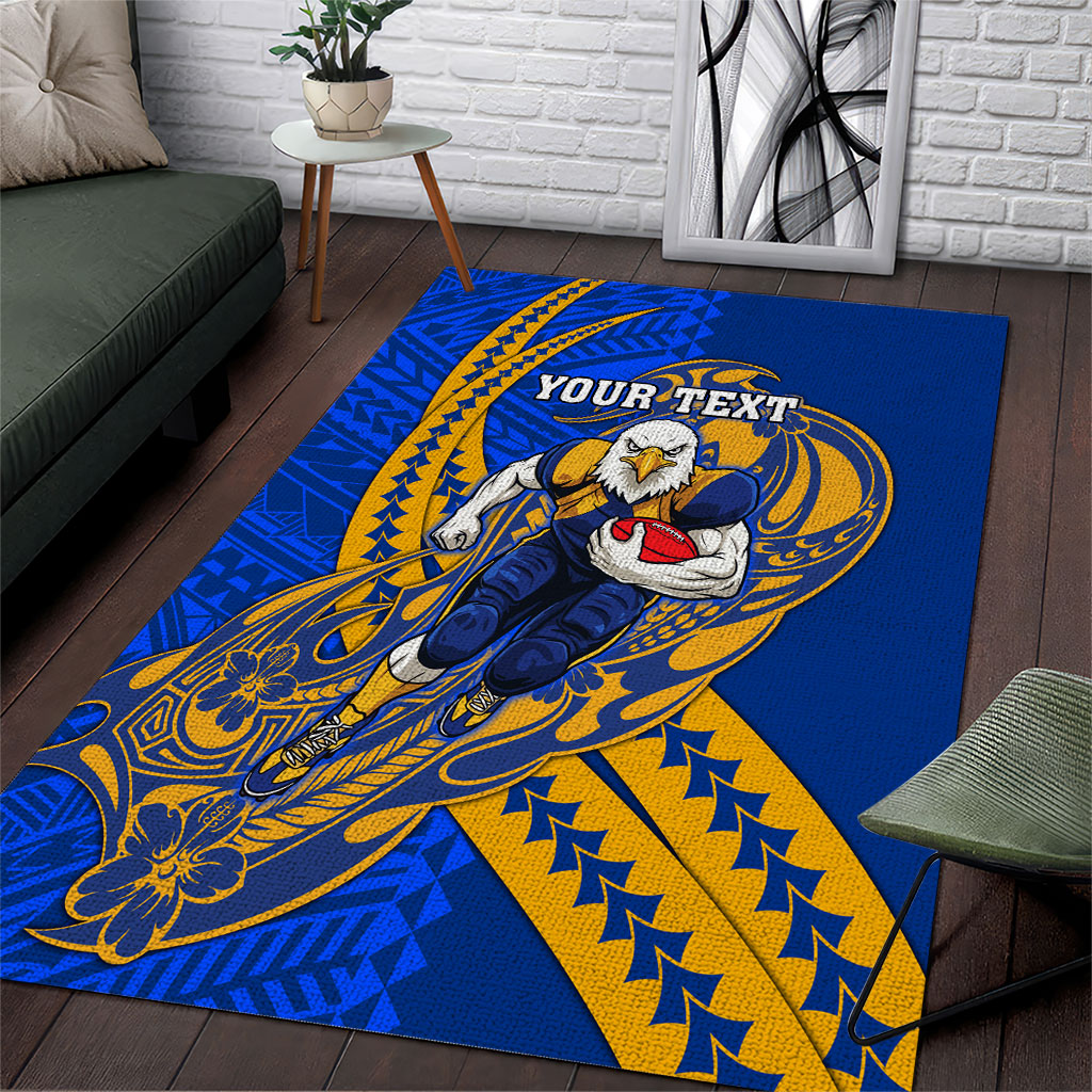Personalized West Coast Eagles Area Rug Polynesian Tribal Eagle Mascot With Hibiscus Floral Art