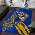 Personalized West Coast Eagles Area Rug Polynesian Tribal Eagle Mascot With Hibiscus Floral Art