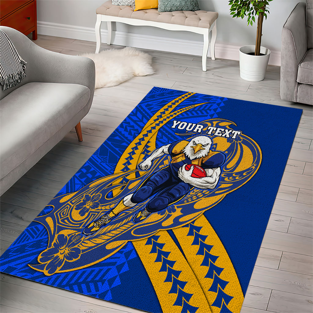 Personalized West Coast Eagles Area Rug Polynesian Tribal Eagle Mascot With Hibiscus Floral Art