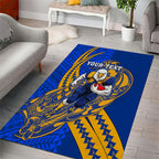 Personalized West Coast Eagles Area Rug Polynesian Tribal Eagle Mascot With Hibiscus Floral Art