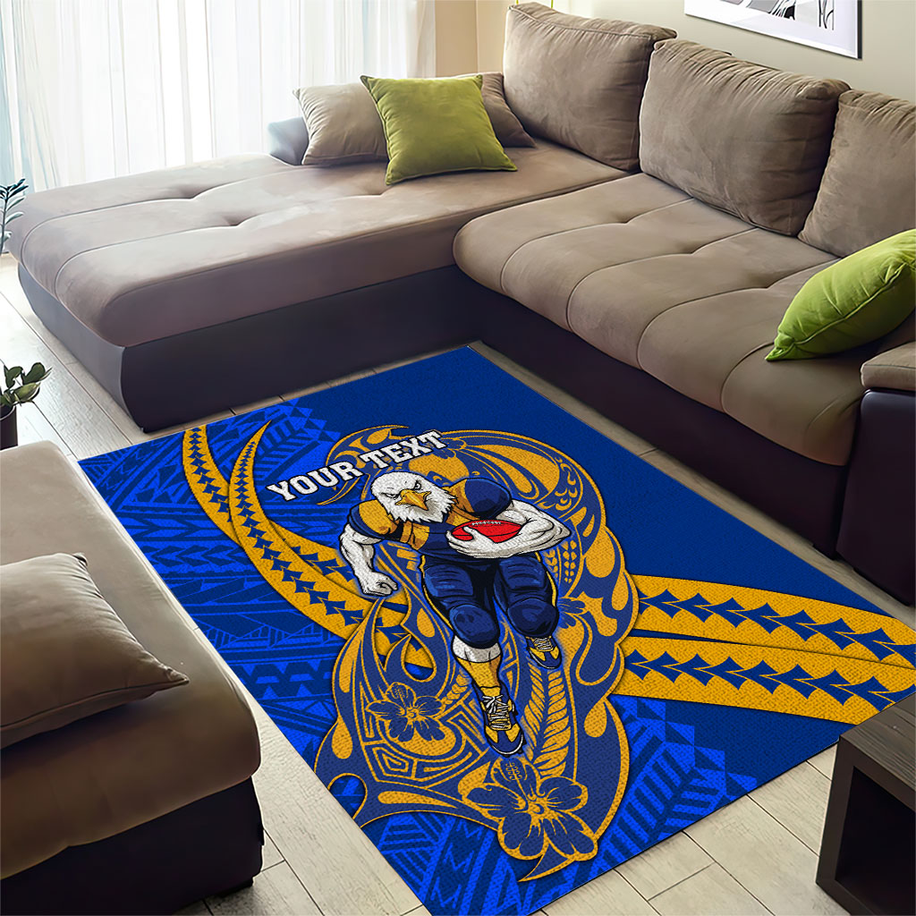 Personalized West Coast Eagles Area Rug Polynesian Tribal Eagle Mascot With Hibiscus Floral Art
