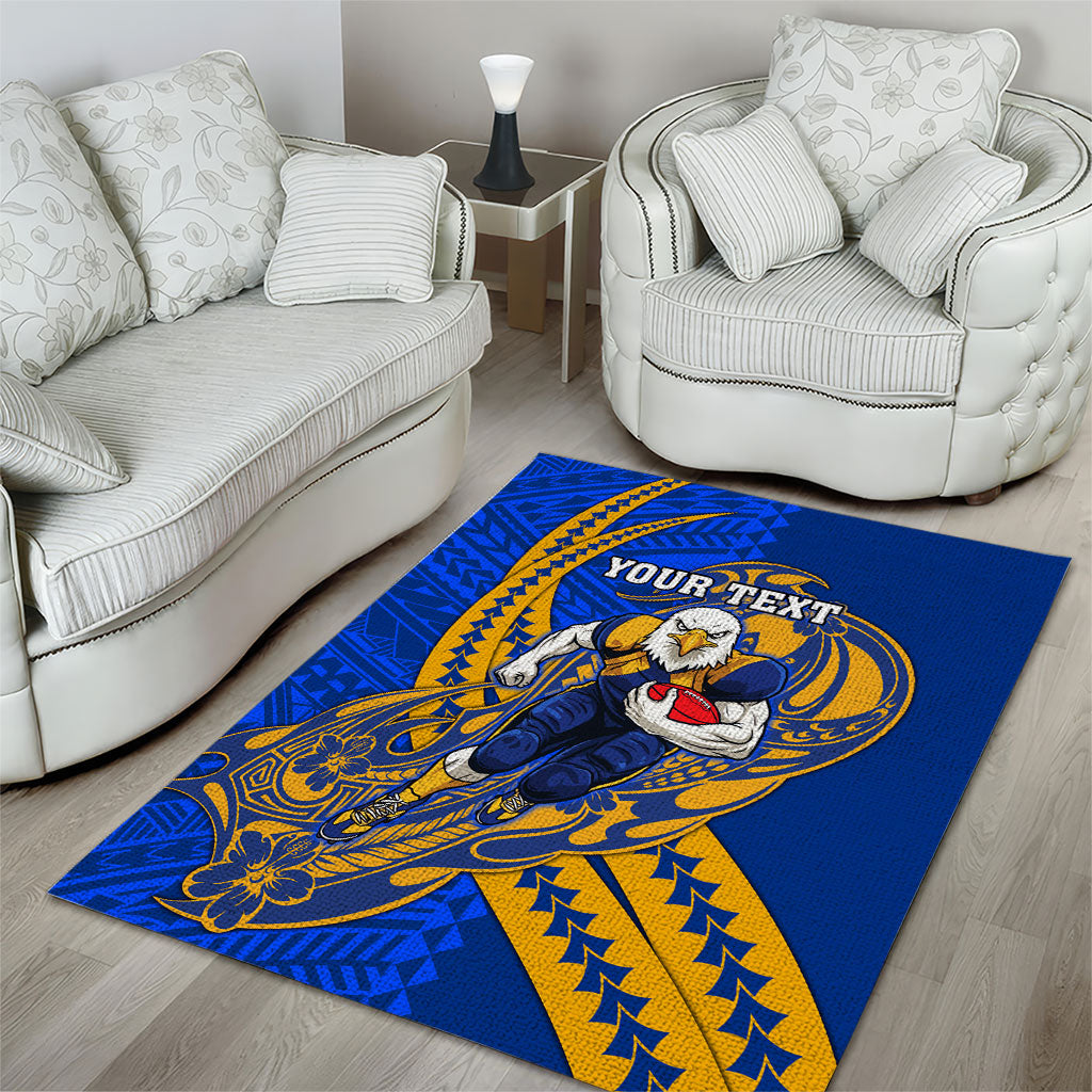 Personalized West Coast Eagles Area Rug Polynesian Tribal Eagle Mascot With Hibiscus Floral Art