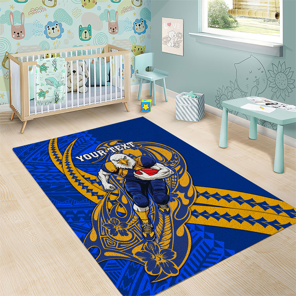 Personalized West Coast Eagles Area Rug Polynesian Tribal Eagle Mascot With Hibiscus Floral Art