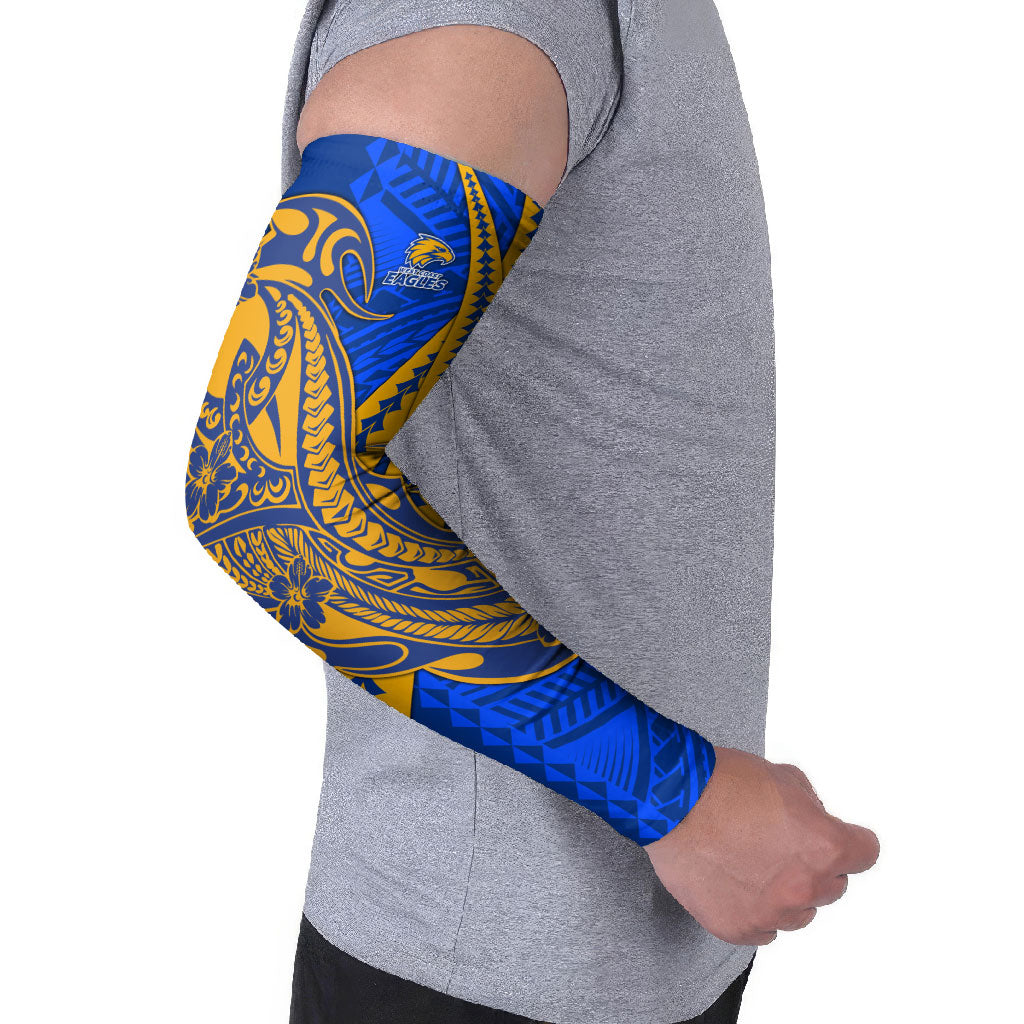 Personalized West Coast Eagles Arm Sleeves Polynesian Tribal Eagle Mascot With Hibiscus Floral Art