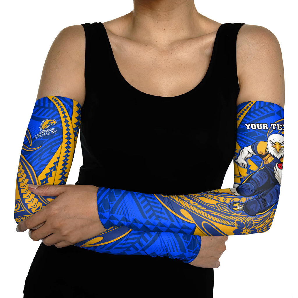 Personalized West Coast Eagles Arm Sleeves Polynesian Tribal Eagle Mascot With Hibiscus Floral Art
