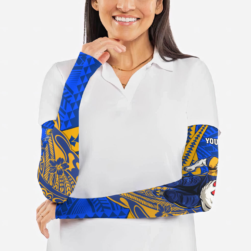 Personalized West Coast Eagles Arm Sleeves Polynesian Tribal Eagle Mascot With Hibiscus Floral Art