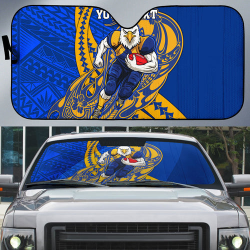 Personalized West Coast Eagles Auto Sun Shade Polynesian Tribal Eagle Mascot With Hibiscus Floral Art
