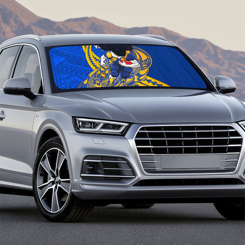 Personalized West Coast Eagles Auto Sun Shade Polynesian Tribal Eagle Mascot With Hibiscus Floral Art