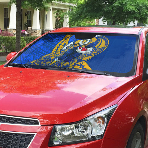 Personalized West Coast Eagles Auto Sun Shade Polynesian Tribal Eagle Mascot With Hibiscus Floral Art