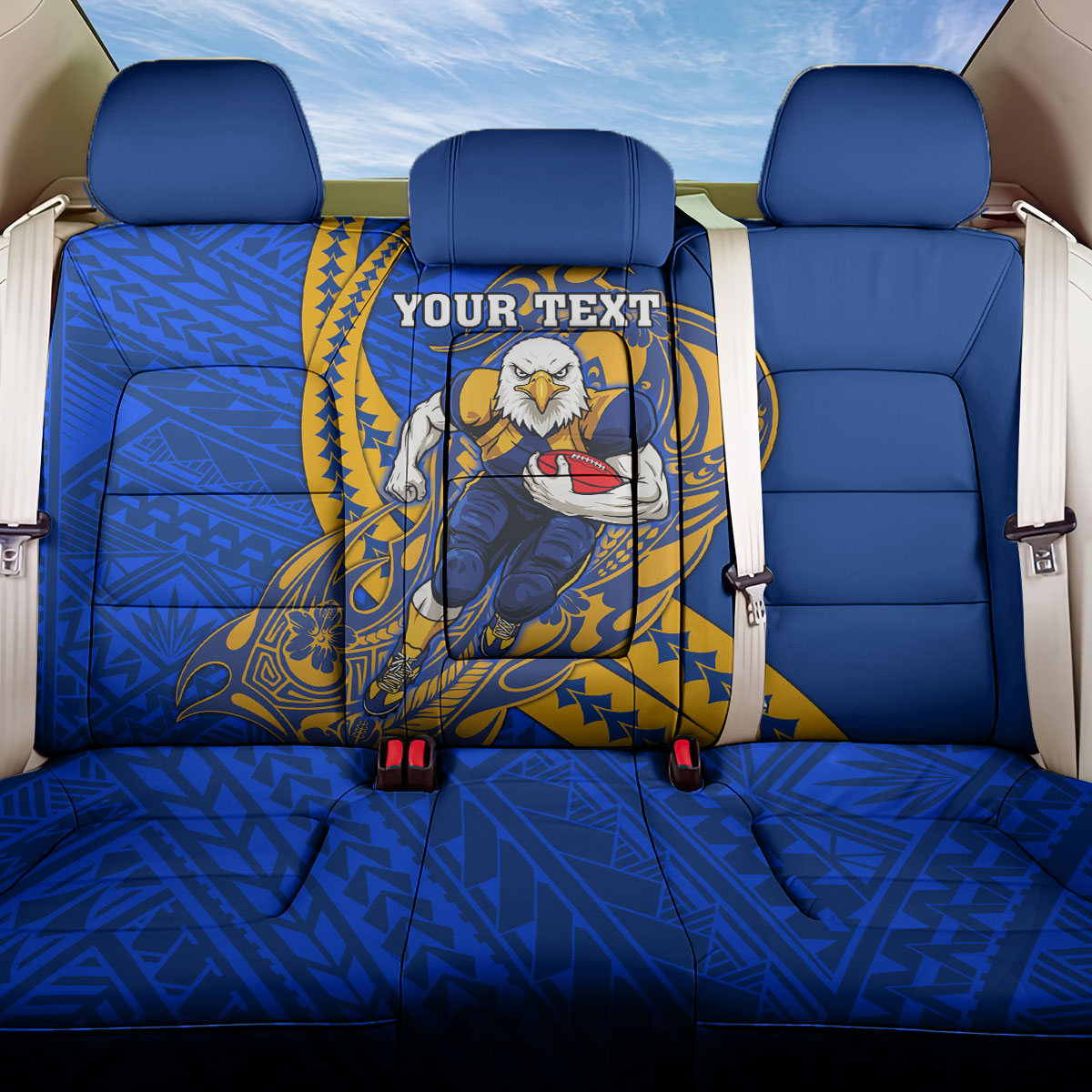 Personalized West Coast Eagles Back Car Seat Cover Polynesian Tribal Eagle Mascot With Hibiscus Floral Art
