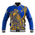 Personalized West Coast Eagles Baseball Jacket Polynesian Tribal Eagle Mascot With Hibiscus Floral Art