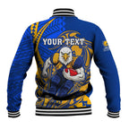 Personalized West Coast Eagles Baseball Jacket Polynesian Tribal Eagle Mascot With Hibiscus Floral Art