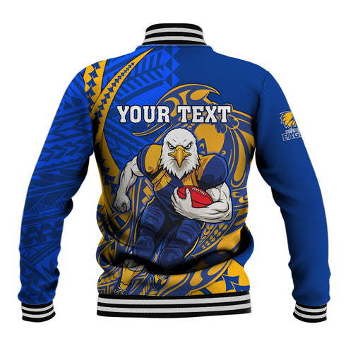 Personalized West Coast Eagles Baseball Jacket Polynesian Tribal Eagle Mascot With Hibiscus Floral Art