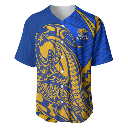 Personalized West Coast Eagles Baseball Jersey Polynesian Tribal Eagle Mascot With Hibiscus Floral Art