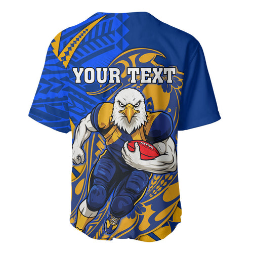 Personalized West Coast Eagles Baseball Jersey Polynesian Tribal Eagle Mascot With Hibiscus Floral Art
