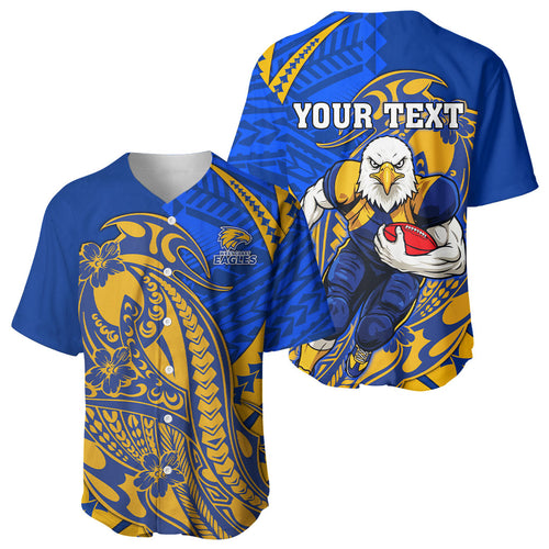 Personalized West Coast Eagles Baseball Jersey Polynesian Tribal Eagle Mascot With Hibiscus Floral Art