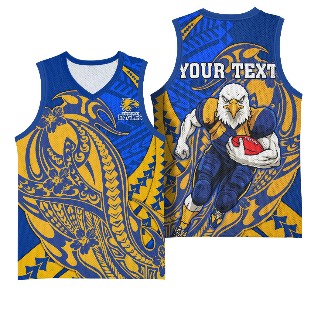 Personalized West Coast Eagles Basketball Jersey Polynesian Tribal Eagle Mascot With Hibiscus Floral Art