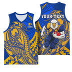 Personalized West Coast Eagles Basketball Jersey Polynesian Tribal Eagle Mascot With Hibiscus Floral Art