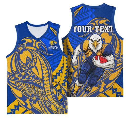 Personalized West Coast Eagles Basketball Jersey Polynesian Tribal Eagle Mascot With Hibiscus Floral Art