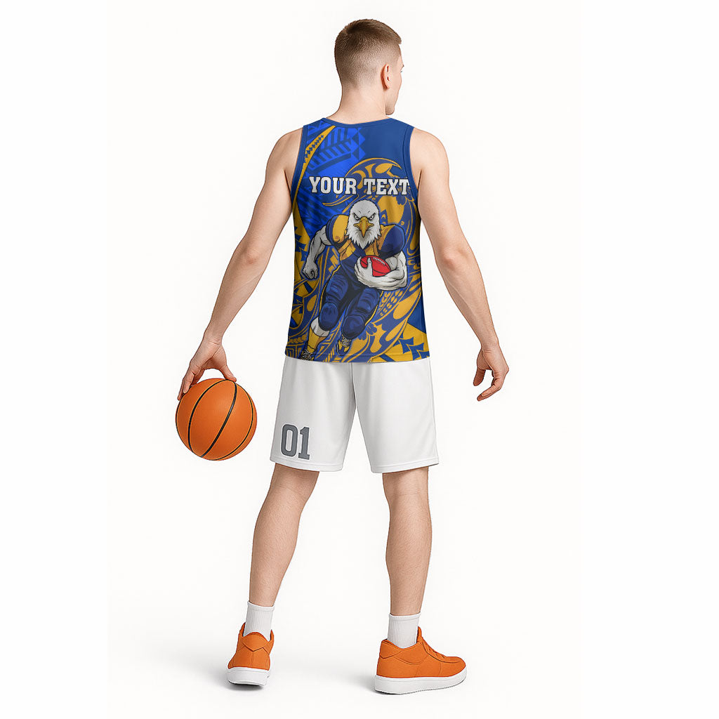 Personalized West Coast Eagles Basketball Jersey Polynesian Tribal Eagle Mascot With Hibiscus Floral Art