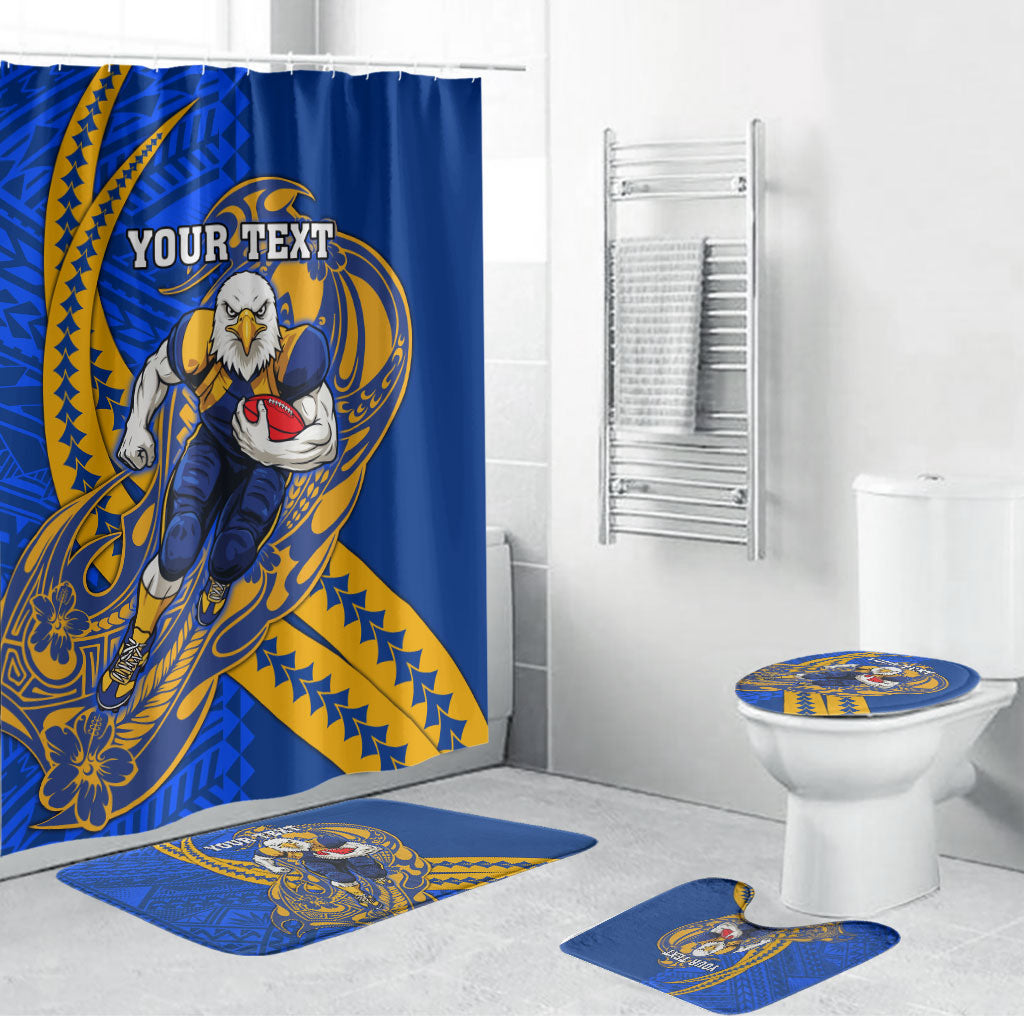 Personalized West Coast Eagles Bathroom Set Polynesian Tribal Eagle Mascot With Hibiscus Floral Art