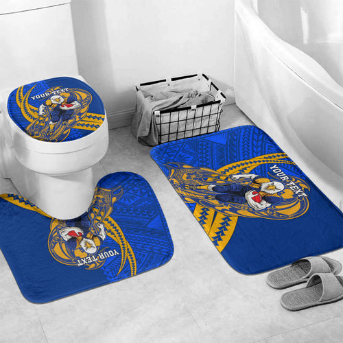 Personalized West Coast Eagles Bathroom Set Polynesian Tribal Eagle Mascot With Hibiscus Floral Art