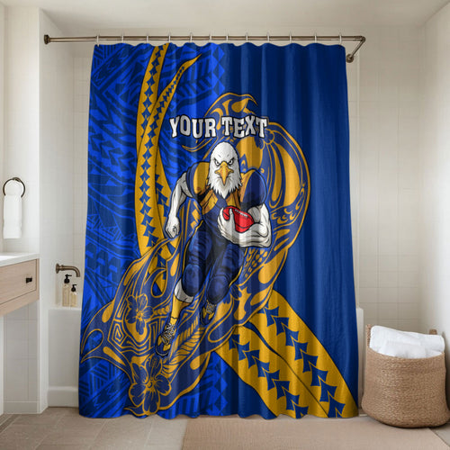 Personalized West Coast Eagles Bathroom Set Polynesian Tribal Eagle Mascot With Hibiscus Floral Art