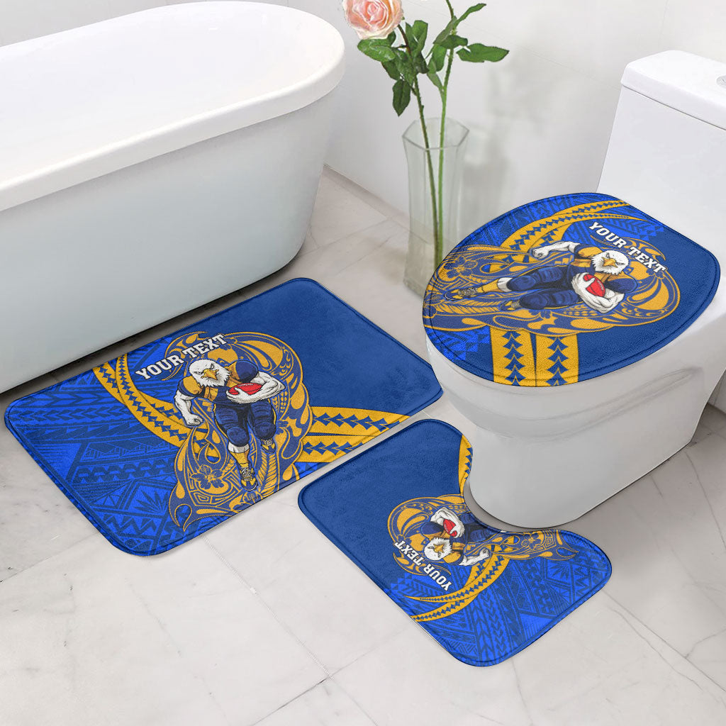 Personalized West Coast Eagles Bathroom Set Polynesian Tribal Eagle Mascot With Hibiscus Floral Art