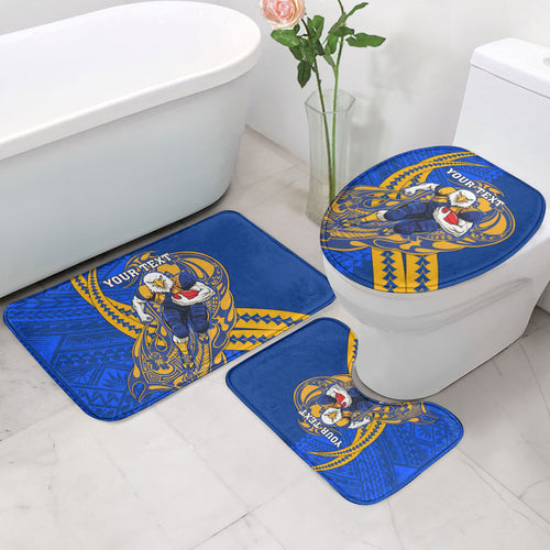 Personalized West Coast Eagles Bathroom Set Polynesian Tribal Eagle Mascot With Hibiscus Floral Art