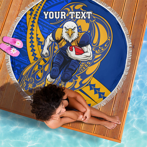 Personalized West Coast Eagles Beach Blanket Polynesian Tribal Eagle Mascot With Hibiscus Floral Art