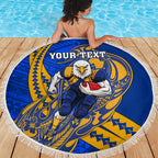 Personalized West Coast Eagles Beach Blanket Polynesian Tribal Eagle Mascot With Hibiscus Floral Art