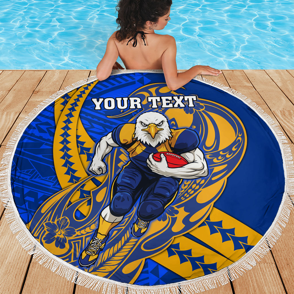 Personalized West Coast Eagles Beach Blanket Polynesian Tribal Eagle Mascot With Hibiscus Floral Art